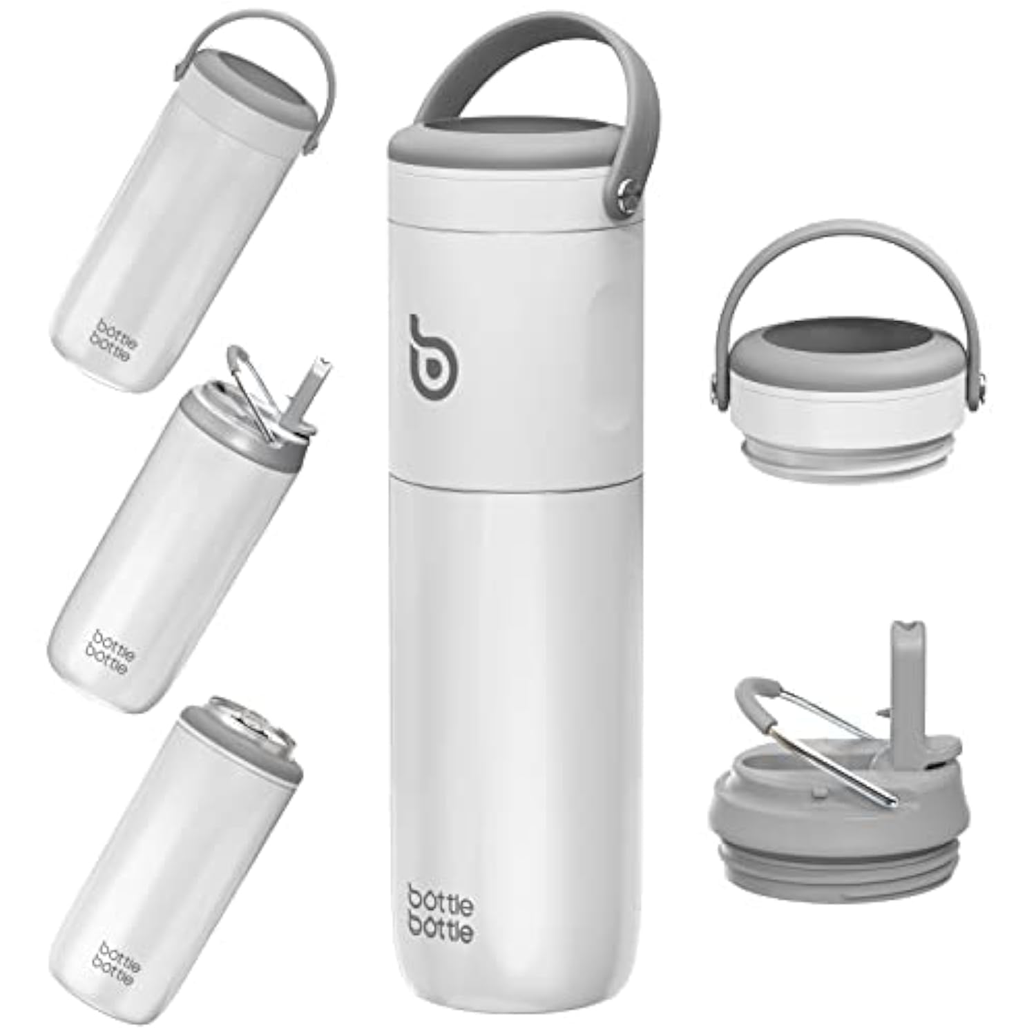 BOTTLE Insulated 3IN1 Water Bottle with Straw, 2 Lids, 18oz - Stainless Steel for Sports, Kids, Outdoor Activities (Gray)