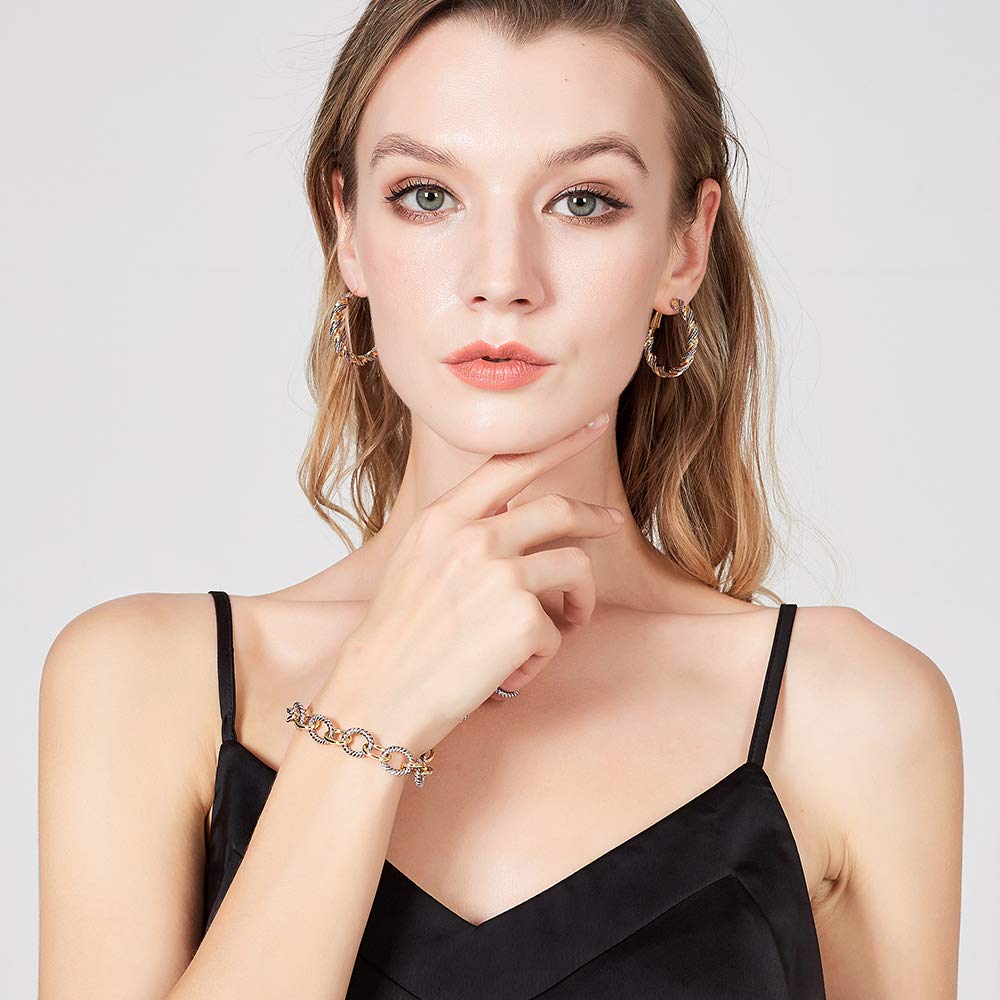 Mytys 2-Tone Circles Chain Bracelet Silver and Gold Cable Wire Bangle Bracelets for Women