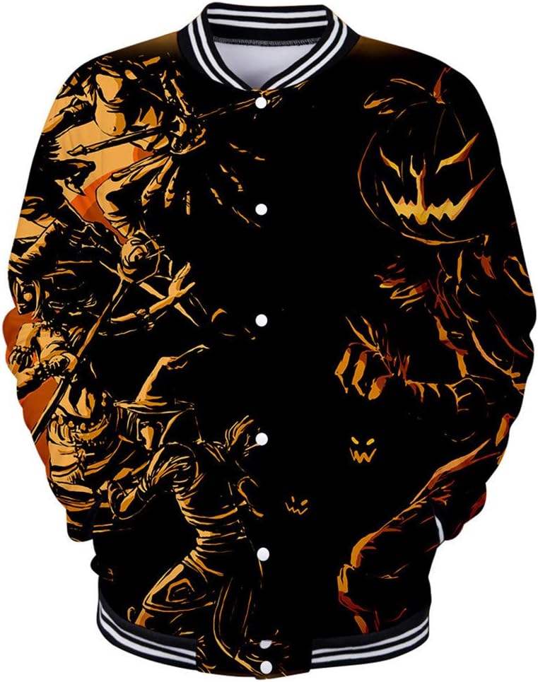 wuliLINL Mens Casual Slim Fit Halloween Baseball Jackets Long Sleeve Bomber Lightweight Coats