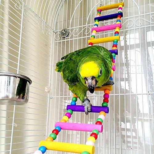 Parrot Perch Toys, Colorful Natural Parrot Ladder Swing Toy - Pet Bird Steps Climbing Bridge Standing Perch 12 Ladders 80cm