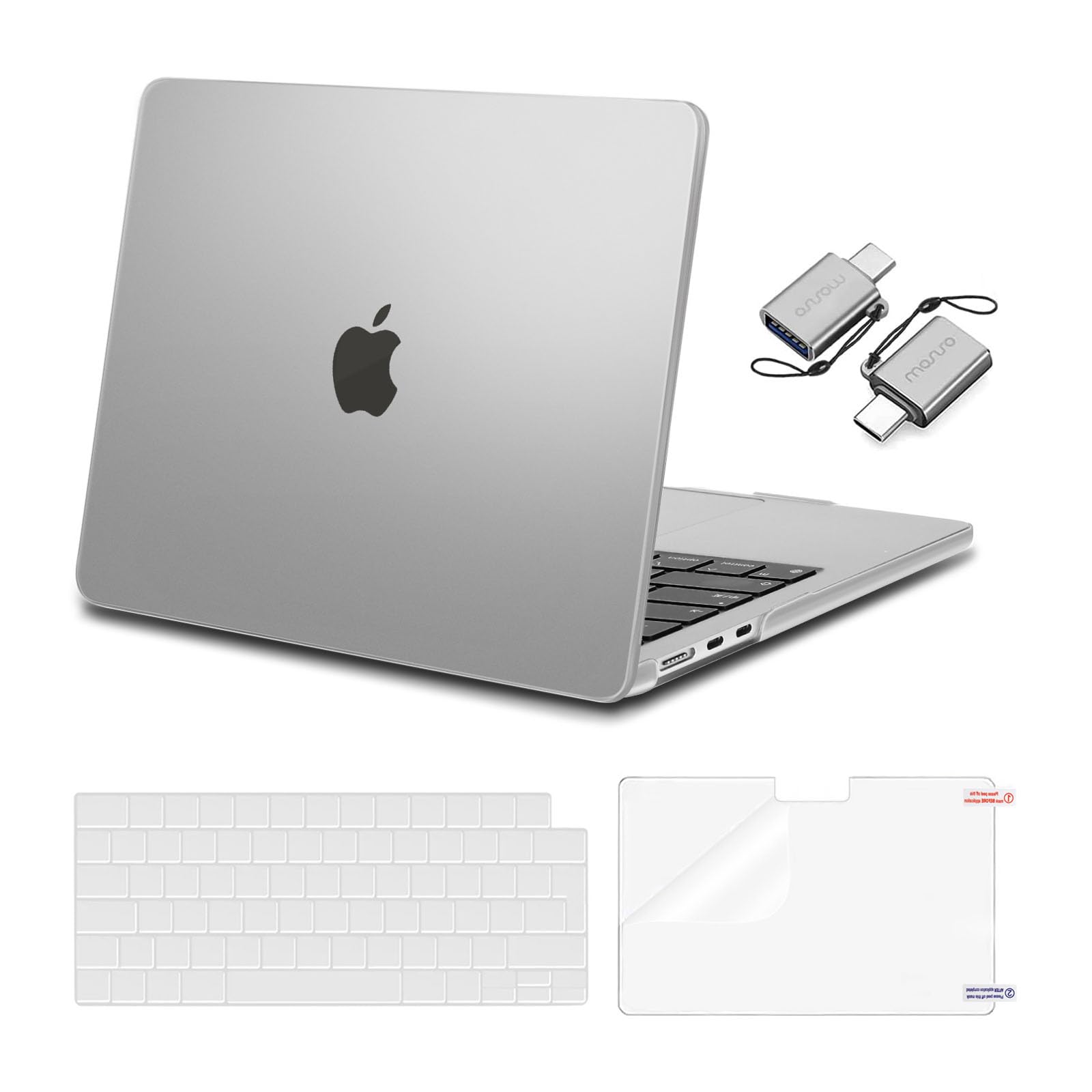 MOSISO Compatible with MacBook Air 13 inch Case M5 M4 M3 M2 2026-2022 A3449 A3240 A3113 A2681, Hard Shell Case for MacBook Air 13.6 inch &Keyboard Cover&Screen Film&Type C Adapter, Frost — image 1