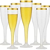 Oojami 90 Pack Plastic Champagne Flutes Disposable, 6.5 Oz Gold Glitter with Gold Rim Clear Toasting Glasses for Wedding Birthday Party Mimosa