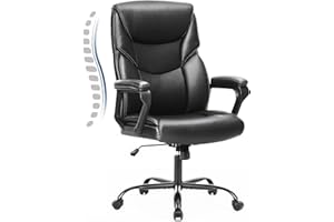 OLIXIS Home Office Chair, Big and Tall Chair for Office, High Back Ergonomic Executive Desk Chair, PU Leather Fixed Armrests Computer Chair, Rolling Chair with Wheels, Black