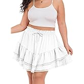 Moon Wood Plus Size Flowy Shorts High Waist Mini Skirts for Women Casual Boho Ruffle Tiered Skorts Summer Shorts