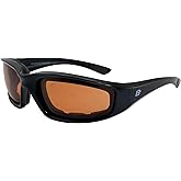 Birdz Eyewear Oriole Padded Motorcycle Riding Sunglasses Black Frame with Amber Anti-Fog UV400 Lenses
