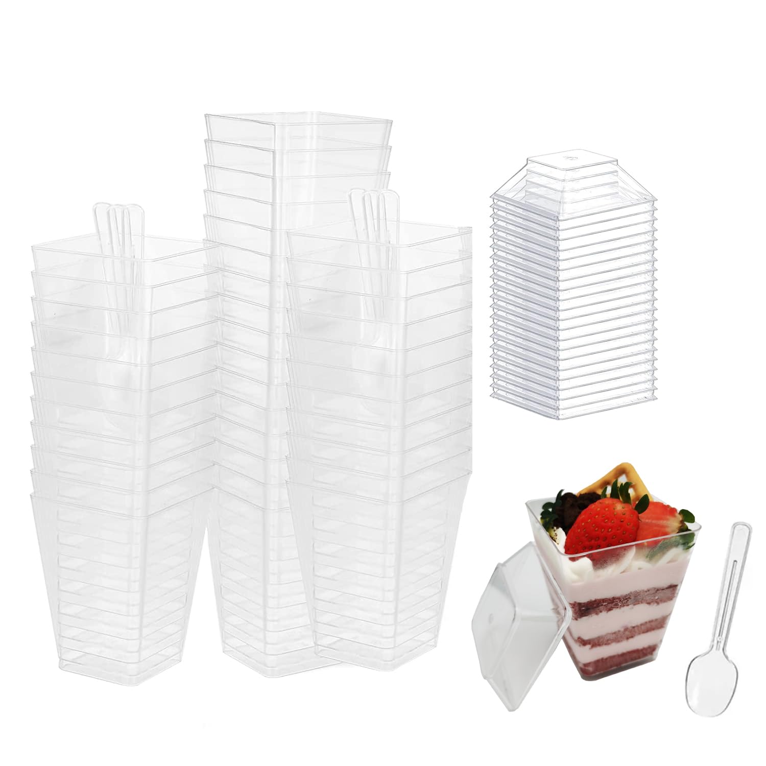 Photo 1 of 100 Pack 5 oz Plastic Dessert Cups with Lids and Spoons, Clear Mini Dessert Cups with Spoons for Yogurt,Pudding,Jello and so on.