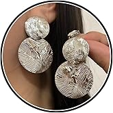 Gold Plated Large Round Dangle Earrings for Women,Exaggerated Circle Texture Statement Hanging Earrings Classic Gathering Formal Jewelry Gifts