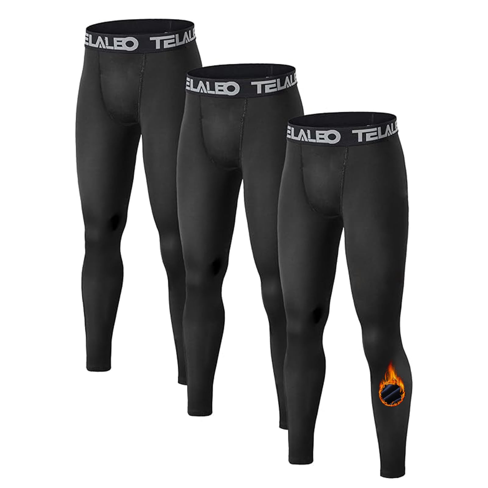 Photo 1 of Boys Thermal Compression Leggings Pants Youth Fleece Lined Base Layer Tights Cold Weather Heat Gear (Fireball is an AD) 3Black XL