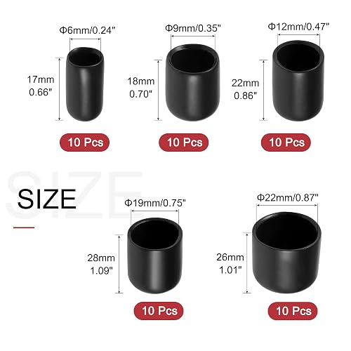 50pcs Rubber End Caps - 1/2 Inch Inner Diameter, Round Tip Protectors For Screws, Tubes, Chair Legs & More