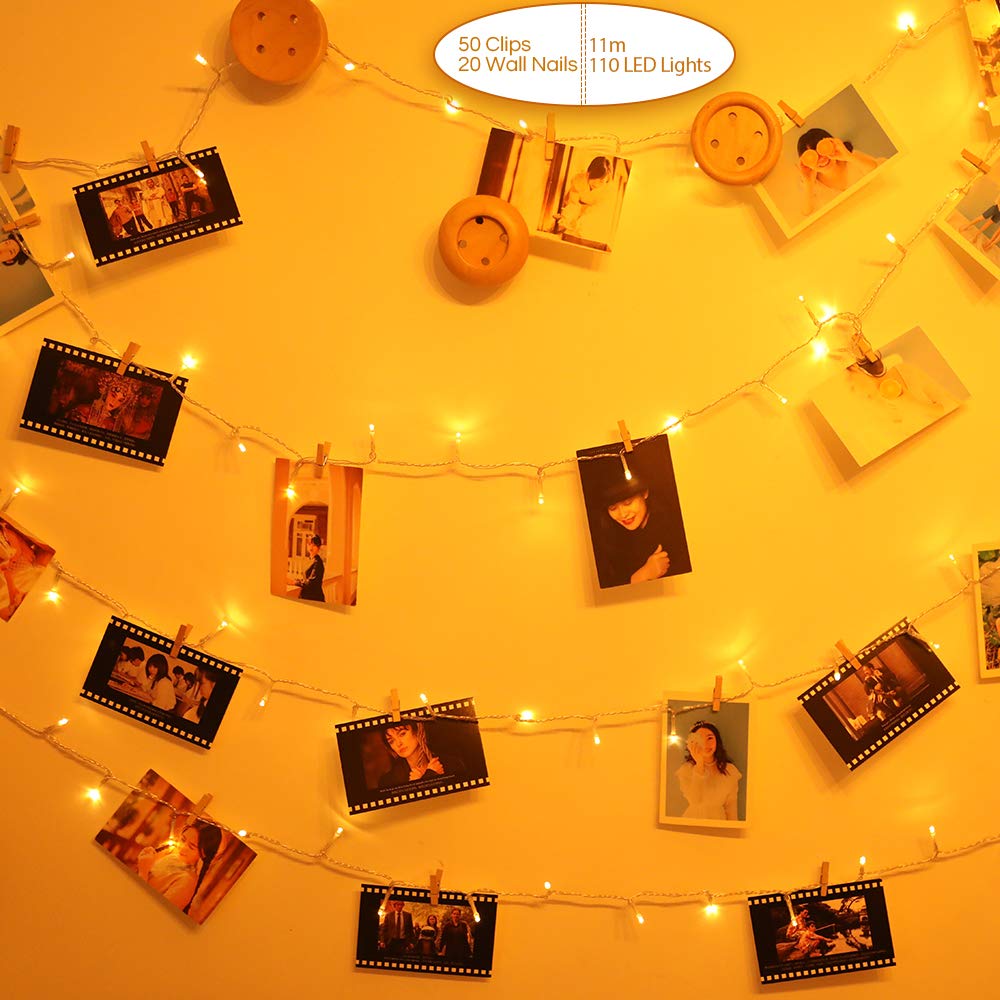 Anpro Photo clip light, 11 m 110 LED interior lighting, suitable for indoor, wedding, room. With 50 wooden clips, 20 wall studs