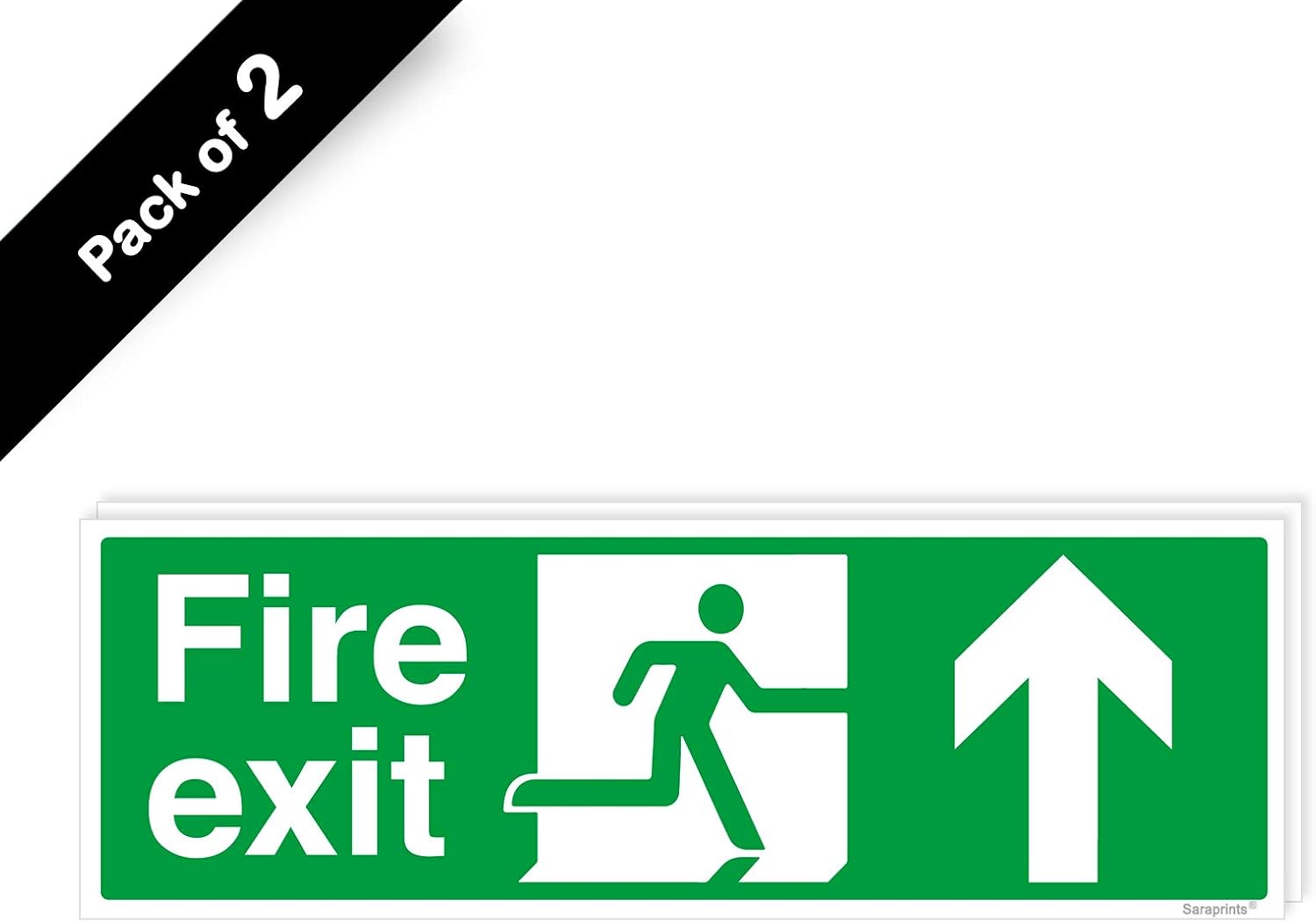 Pack of 2 Up Fire Safety Signs (300 x 100 mm) Waterproof Up Self Adhesive Fire Exit Sign Sara Prints® - Image 3