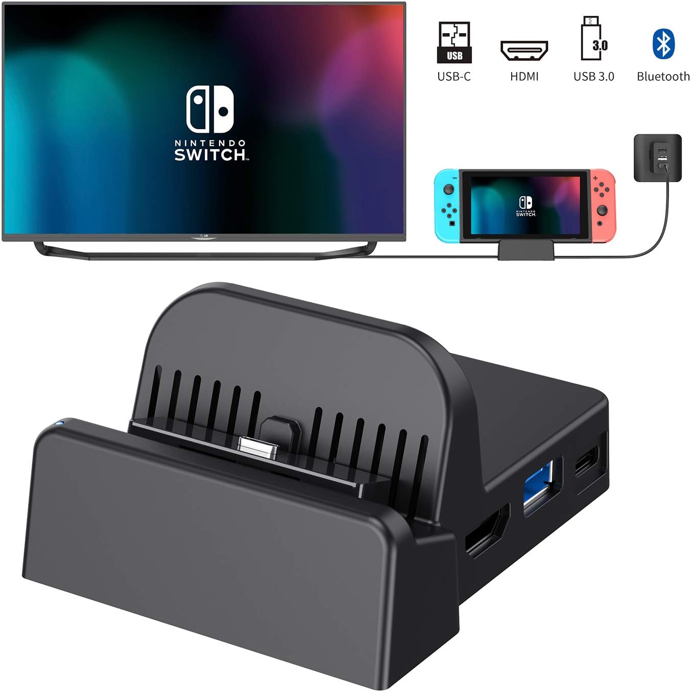 OLCLSS Nintendo Switch Dock with Bluetooth Adjustable Switch Docking Station with Type-C Input Interface Mini HDMI Video Conversion Dock Base with LED Indicator for Nintendo Switch Host