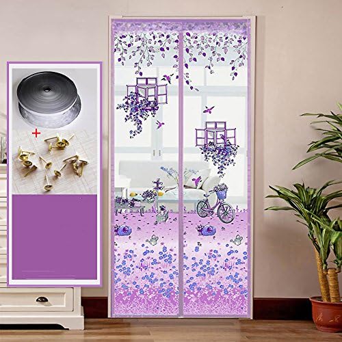 Magic sticker magnetic screen door mesh, Encryption mosquito curtain Magnetic soft screen door Full frame magic sticker Keeps mosquitoes out-C 90x215cm(35x85inch)