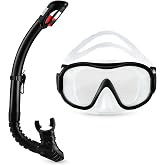 Amazon Basics Snorkel Mask with Dry-Top Tube and Carry Bag, Snorkeling Gear for Adults, Black