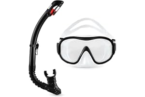 �鶹�� Basics Snorkel Mask with Dry-Top Tube and Carry Bag, Snorkeling Gear for Adults, Black