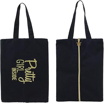 Les Trésors De Lily [Q3927] - Bolsa de algodón Negra Messages Negra (niña Bonita en el Interior) - 30x21 cm.: Amazon.es: Equipaje