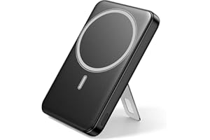 Wowuwoai for Magsafe Portable Charger, 10000mAh Wireless Power Bank with Stand, USB C PD 20W Fast Charging Powerbank, Magnetic Battery Pack Compatible for iPhone 17/16/15/14/13/12 Series - Black