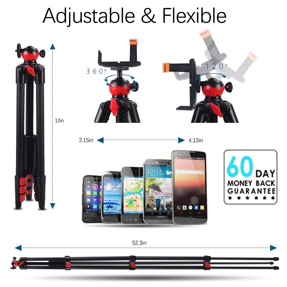 Travel Tripod Set for Smartphone, Zomei Lightweight Tripod with Compact Phone Holder Mount & Bluetooth Remote Control & Portable Tripod Bag for Huawei, iphone,Gopro,Camera etc