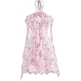 SOLY HUX Women's Summer Floral Halter Dresses Irregular Ruffle Trim Sleeveless Fitted Mini Dress Boho Sundresses