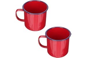 SWETRACE 2pcs Vintage Style Enamel Mug Red Retro Tea Cups for Home Office Camping Water Holder for