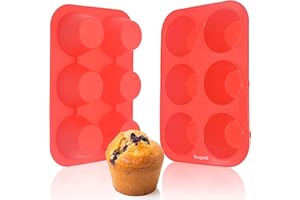 Bongpuda Silicone Large Muffin Pan 2 Pack,6 Cup Large Silicone Cupcake Pan,Non-Stick Jumbo Muffin Pans,Food Grade Cupcake Molds,Perfect for Egg Muffin,Big Cupcake