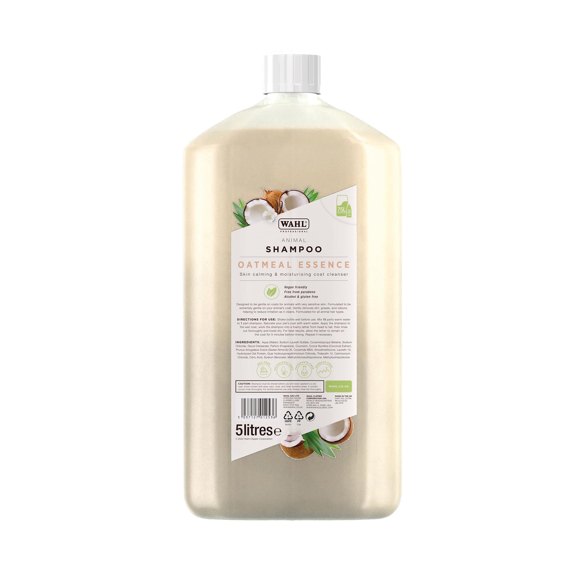 Wahl Oatmeal Essence Dog Shampoo 5L – Natural Vegan 15:1 Formula for Very Sensitive Skin & Coats