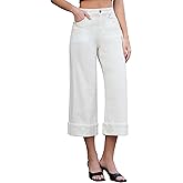 Vetinee Capris Jeans for Women Wide Leg High Waisted Trendy Fold Hem Summer Casual Stretchy Denim Jean Capri Pants