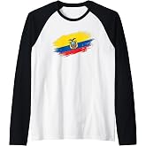 Ecuador Flag Distressed Grunge Graphic Raglan Baseball Tee