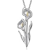DAOCHONG Sterling Silver Flowers Tulip Calla Lily Sunflower Daffodil Poppy Lotus Pendant Necklace and Ring for Women