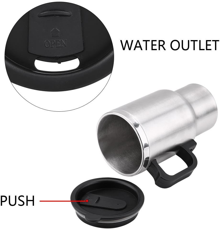 Hlyoon Portable Car Heated Travel Mug 12V 450ml Electric In-car Stainless Steel Travel Heating Cup Coffee Tea Car Cup Mug Powered by 12V Cigarette Lighter Plug - Image 5
