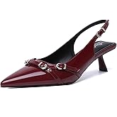 Mostrin Kitten Heels for Women Pointed Toe Pumps Patent Leather Low Heel Slingback Heels with Buckle Dress Shoes for Dating Party Working