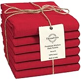 Threadvista 100% Cotton Waffle Kitchen Towels Set of 6 - Soft Highly Absorbent Durable Reusable - Perfect for Drying Cleaning Everyday Kitchen Use - Quick Drying Premium Dish Towels 16x26 Inch Red
