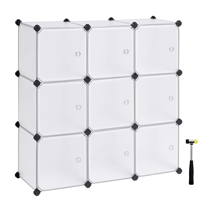 SONGMICS Armario Modular con 9 Cubos, Montaje en Bricolaje, Armario de Almacenamiento de plástico, con Puertas, Estable, Instalación Sencilla LPC116WS