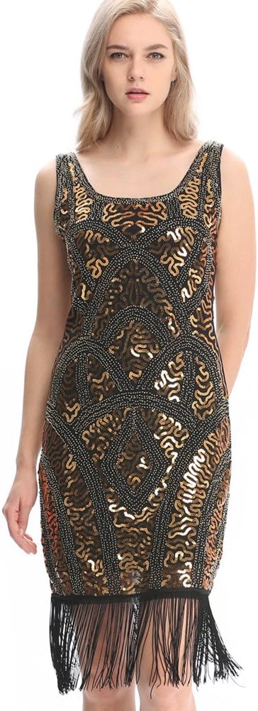 Wuchieal Women's 1920s Flapper Dress Gatsby Long Evening Prom Sequin Party Dress Size 4-20