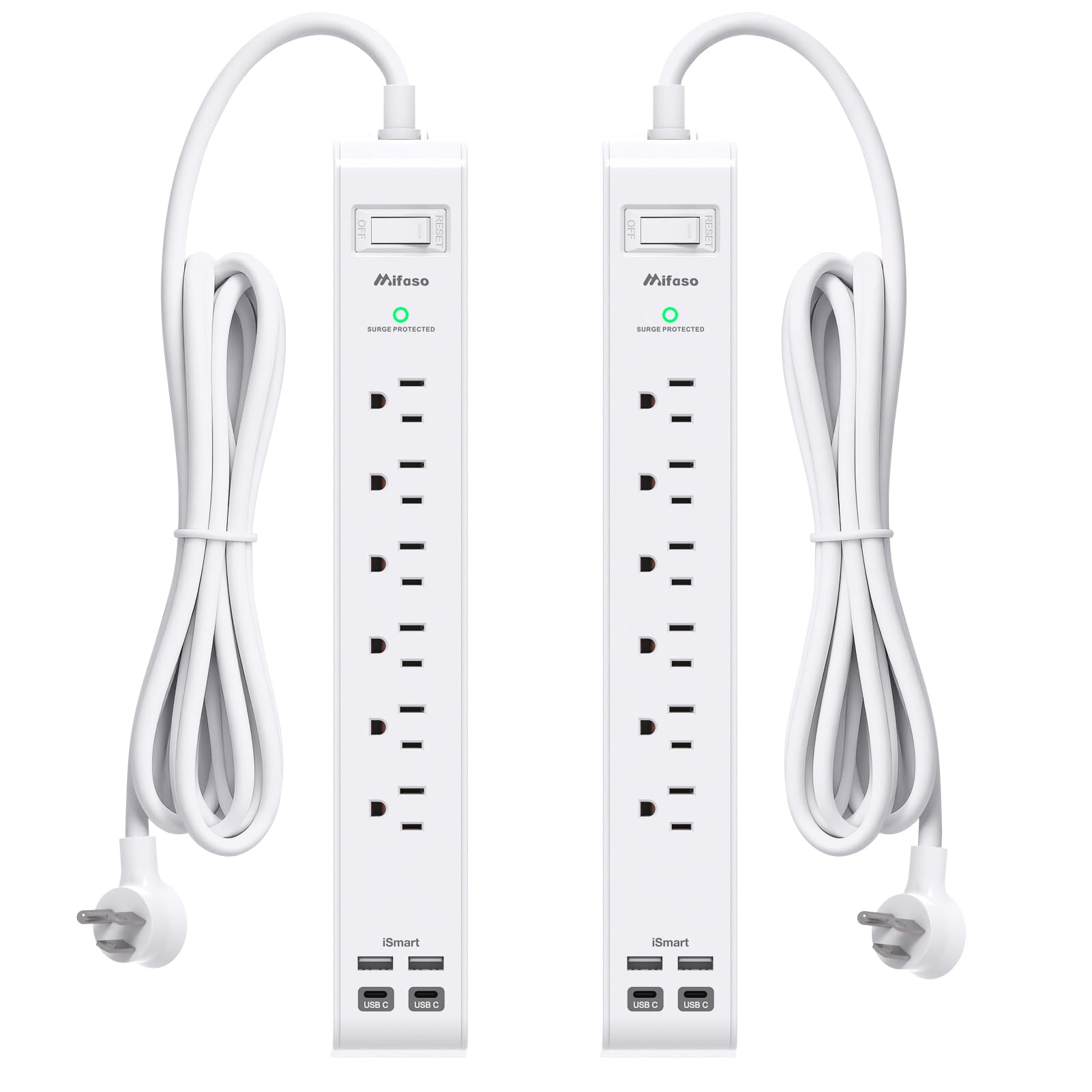 2 Pack Power Strip, 12FT Long Extension Cord, Surge Protector with 6 Outlets and 4 USB Ports (2 USB C), Flat Plug Overload Protection, Extension Cord 10+ ft, Wall Mount for Home Office Dorm College Image