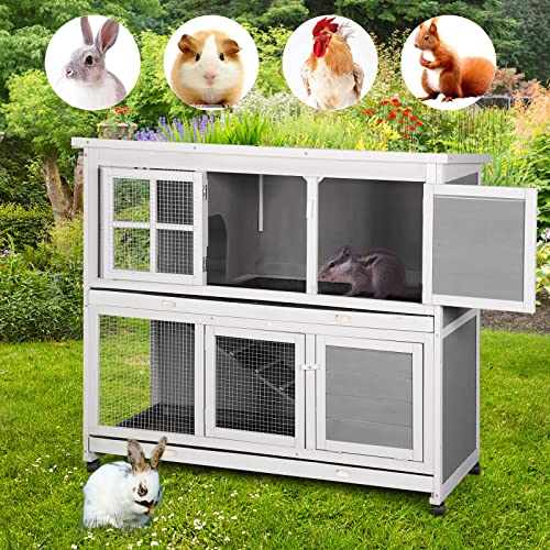 Esright Outdoor 47'' Rabbit Hutch Two Story Bunny Cage Indoor Wooden