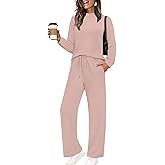 Sampeel Lounge Sets for Women Two Piece Outfits Casual Travel 2 Piece Sweatsuits Tracksuit Set Womens Fall Fashion 2025 Sweatpants Winter Clothing Mock Neck Sweat Set Loungewear Matching Sets Pink XS