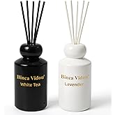 Reed Diffuser Set, Binca Vidou Lavender & White Tea Natural Scent Oil Diffusers with Sticks for Home Office Bathroom Aromatherapy Decor Black&White Series 3.38oz x 2