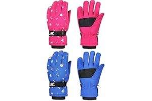 Hicarer 2 Pairs Kids Waterproof Winter Gloves Snow Gloves for Boys Girls Child Toddler Warm Ski Gloves for Cold Weather