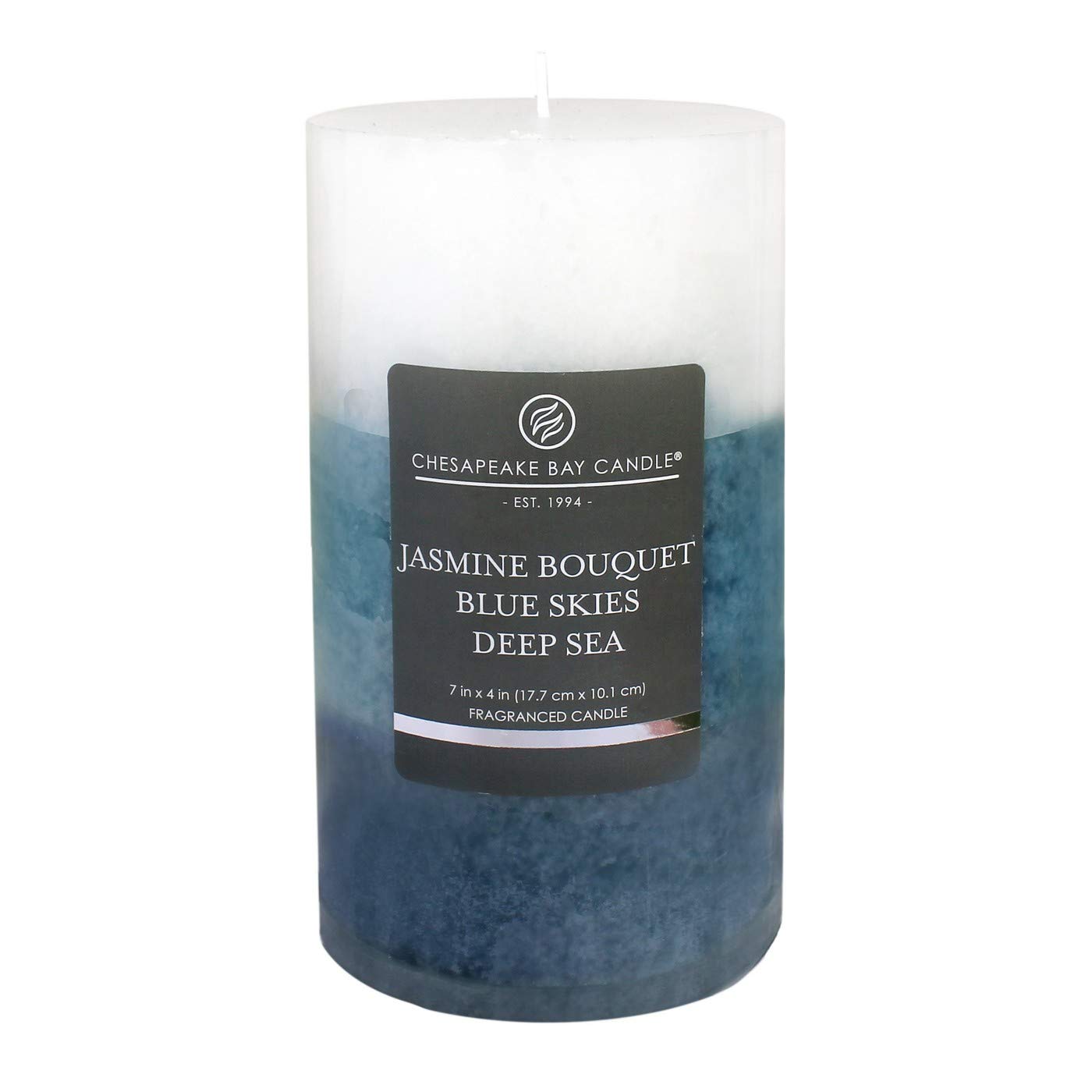 Chesapeake Bay Layered Pillar Candle Jasmine Bouquet/Blue Skies/Deep