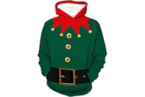 BOVOSHA Boys Christmas Hoodies for Kids 3D Elf Hooded Sweatshirt Funny Holiday Pullover Long Sleeve Xmas Clothes