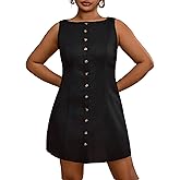 Floerns Women's Plus Size Elegant Button Down Mini Tank Dress Sleeveless Summer Linen Dresses