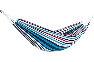Vivere Brazilian Double Cotton Hammock with Polyester End Strings, 450 lb Weight Capacity (Denim)