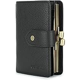 CONTACTS Full Grain Leather Kiss Lock Wallet for Women Coin Pocket Kiss Clasp Purse Small Card Holder Bifold Rfid Wallet (Black)
