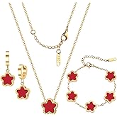 Otdwsd Lucky Clover Jewelry Set 18K Gold Plated Five Leaf Clover Necklace Bracelet Earrings Set Flower Jewelry Sets Birthday Gifts for Women
