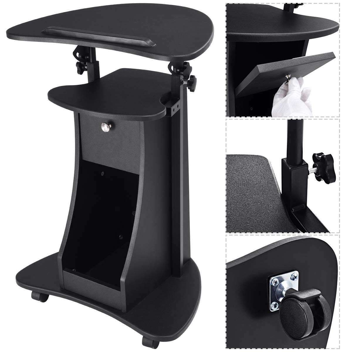 Tangkula Laptop Cart, Adjustable Height and Swivel Top Lectern Podium