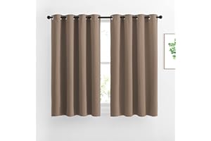 NICETOWN Insulated Blackout Curtains and Drapes - Microfiber Energy Saving Thermal Insulated Solid Grommet Blackout Draperies for Kitchen (1 Pair, 52 inches by 54 Inch, Cappuccino)