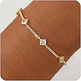 Gold Bracelets for Women,14K Dainty Gold Plated Bracelets Non Tarnish Waterproof Diamond Bracelets Heart Flower Round Square CZ Charm Bracelet Trendy Stuff Jewelry Gifts for Her