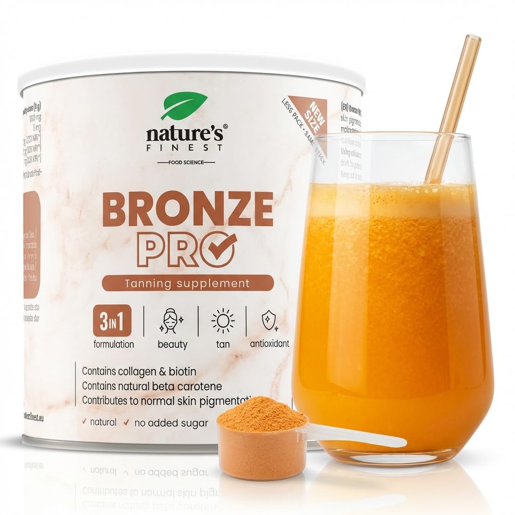 Nature's Finest by Nutrisslim Bronze PRO - Sun Tan Accelerator - Beta Carotene High Strength for Longer Lasting Tans, Vitamin E & C Antioxidant Mix, Collagen & Biotin for Beautiful Skin and Hair