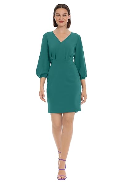 DONNA MORGAN WOMEN'S LONG SLEEVE V-NECK DRESS, NO WAISTBAND-SHADED SPRUCE -  Korting Discount Outlet